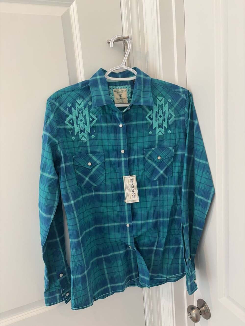 Panhandle Rough Stock Women's Size S Plaid Embroidered Western Shirt